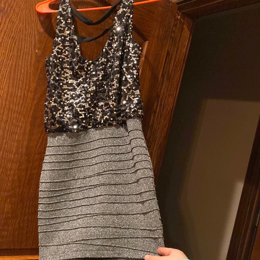 Black and gray sparkly prom dress